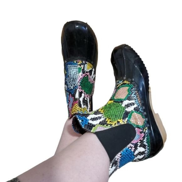 Chelsea Rain Boots Duck Multi Color Snake Skin Print Fleece Women's WOMANS 6 - Picture 12 of 12